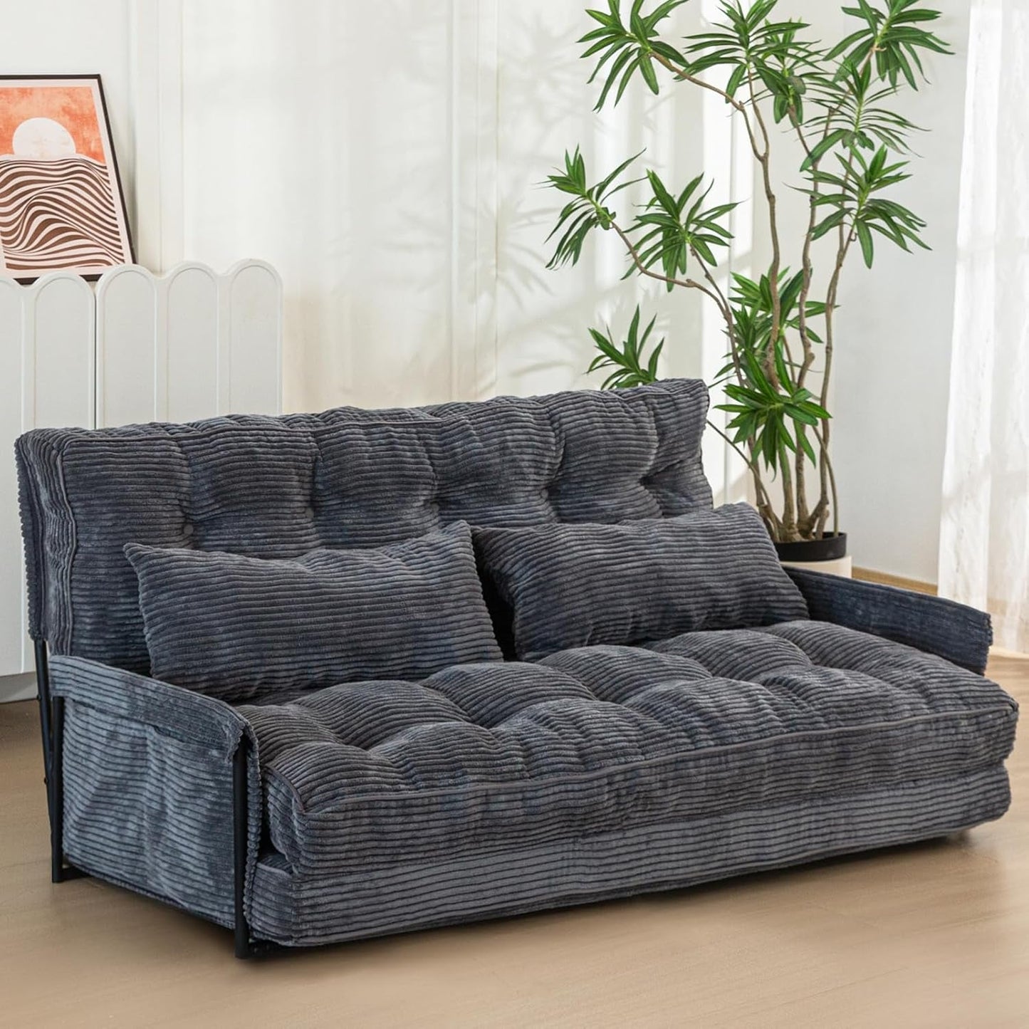 Dark Grey Double Adjustable 5-Position Floor Sofa-0