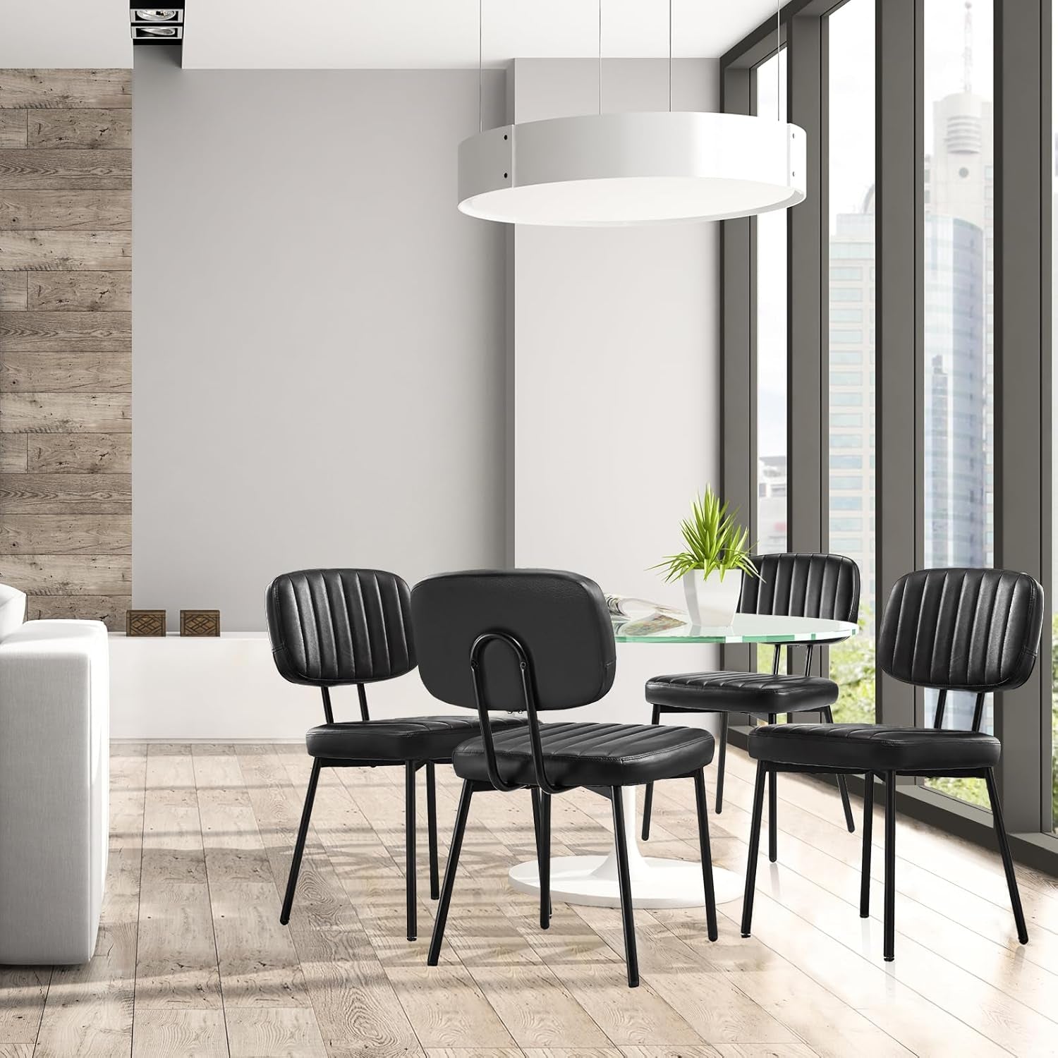Dining Chairs Set of 4, Upholstered Mid Century Modern Kitchen Dining Room Accent Chairs with Faux Leather Cushion Seat & Metal Legs for Kitchen, Living Room - Black-1