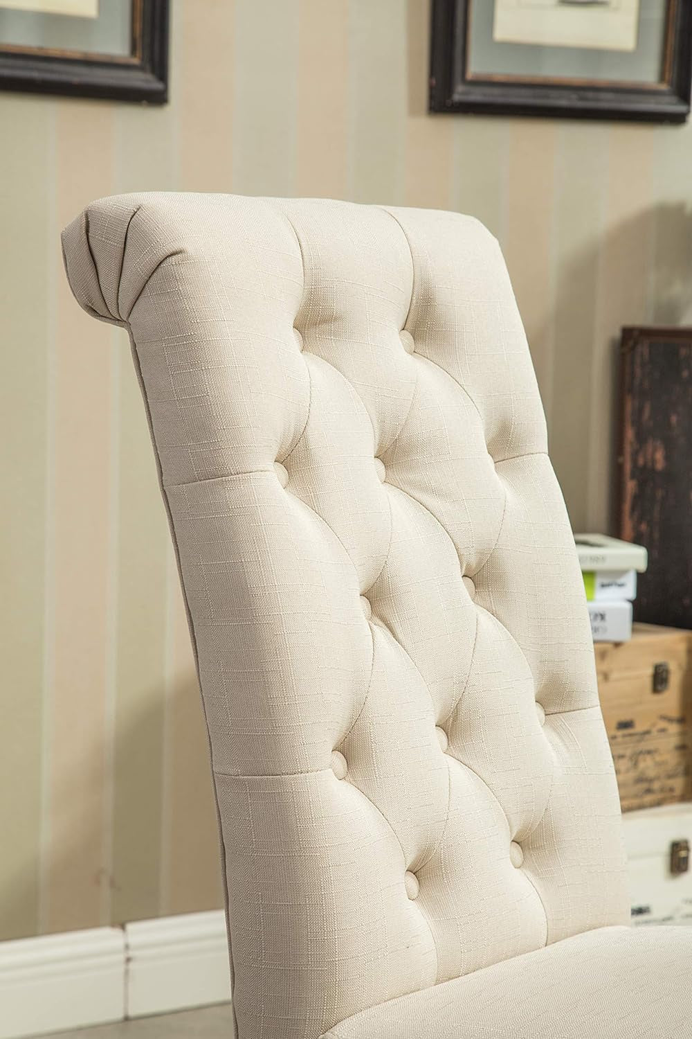 Habit Solid Wood Tufted Parsons Dining Chair (Set of 2), Tan-3