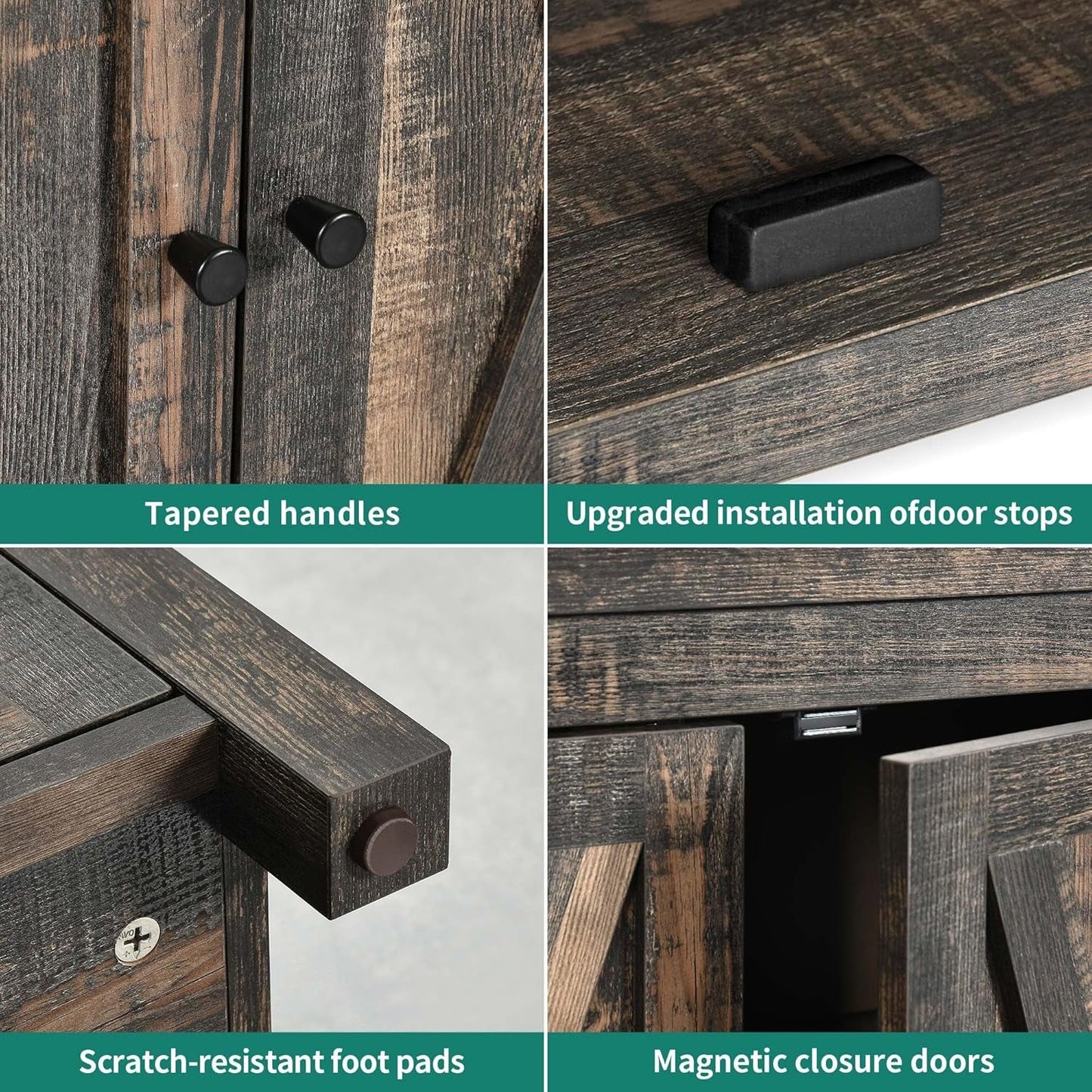Farmhouse Sideboard Buffet Cabinet with Storage with 4 Doors, 55'' Large Kitchen Storage Cabinet, Wood Coffee Bar Cabinet with Adjustable Shelf for Kitchen, Living Room, Dark Oak-3