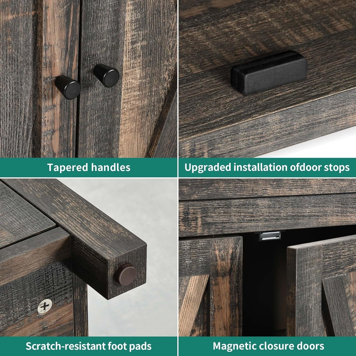 Farmhouse Sideboard Buffet Cabinet with Storage with 4 Doors, 55'' Large Kitchen Storage Cabinet, Wood Coffee Bar Cabinet with Adjustable Shelf for Kitchen, Living Room, Dark Oak-3