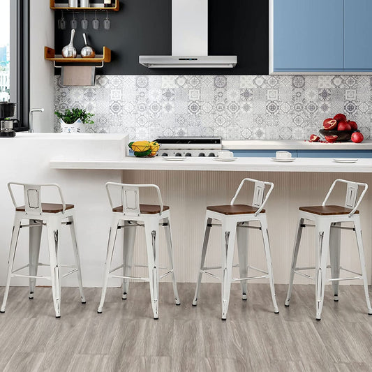 Industrial Distressed White Counter Stools (Set/4)-0