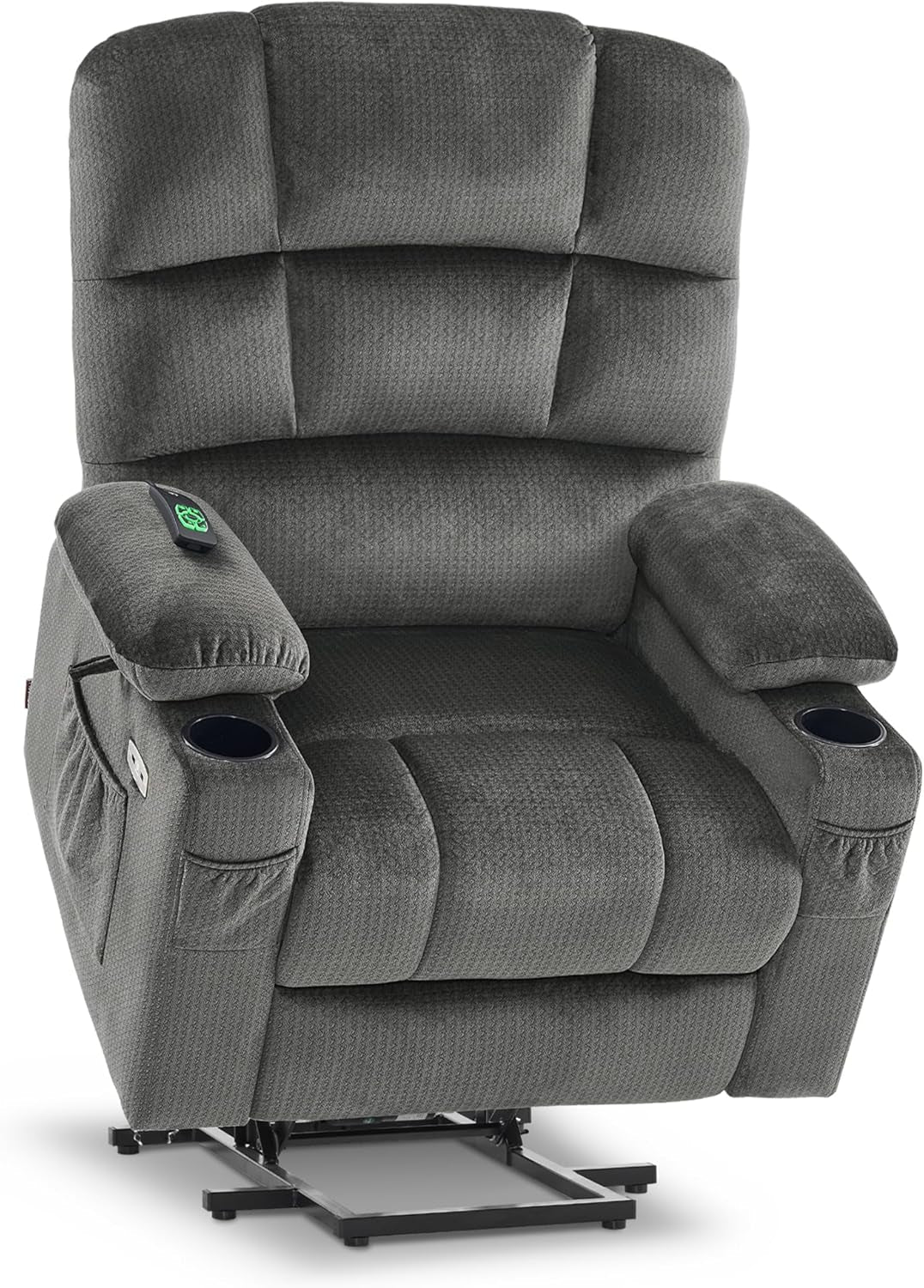 Dual Motor Power Lift Recliner Chair with Massage and Heat for Elderly People, Infinite Position, USB Ports, Cup Holders, Fabric 7679 (Medium, Grey)-0