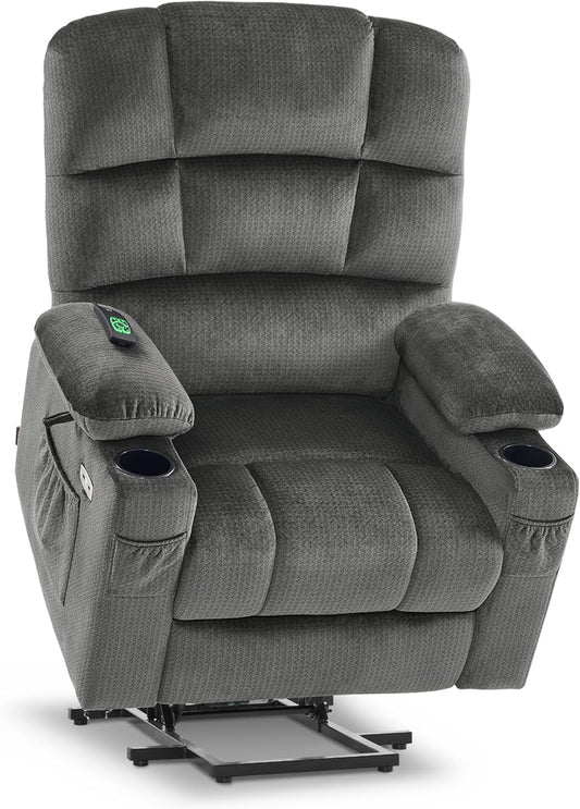 Dual Motor Power Lift Recliner Chair with Massage and Heat for Elderly People, Infinite Position, USB Ports, Cup Holders, Fabric 7679 (Medium, Grey)-0