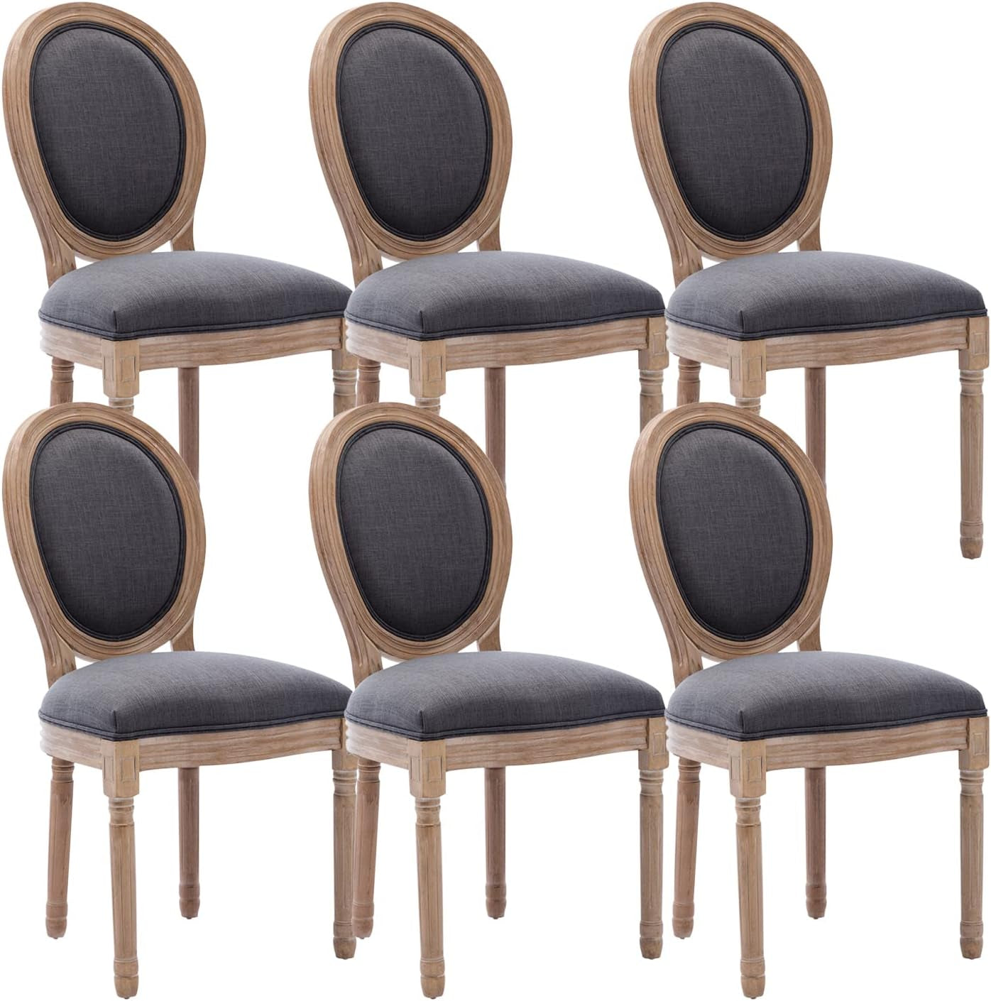 French Country Dining Chairs Set of 6, Farmhouse Dining Chairs with round Backrest, Mid Century Upholstered Dining Chairs with Solid Wood Leg for Dining Room Bedroom Kitchen Restaurant-0