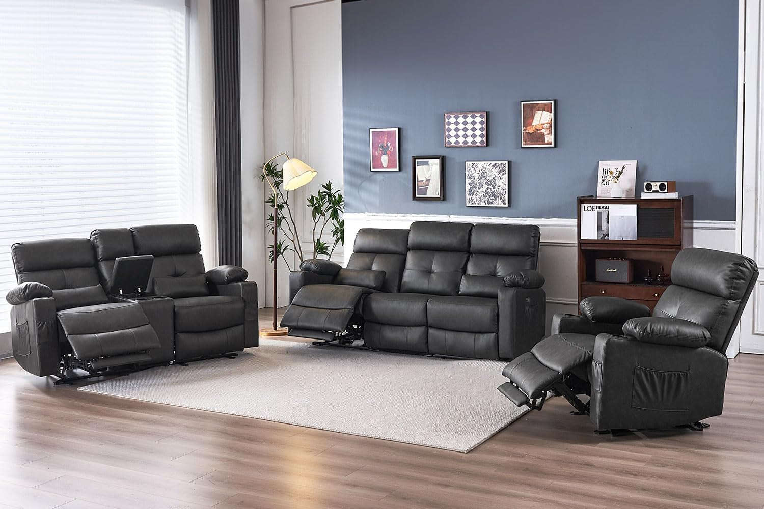 Recliner Sofa Sets for Living Room, 3 Pieces Recliner Furniture Sofa Set, Power Recliner Sofa, Loveseat, Recliner, Power Recliner Sofa Set for Living Room Furniture Set-1