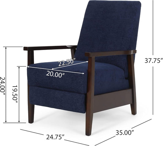 Wide Wood Hand Manual Club Recliner, Adjustable Chaise Chair Fabric Single Lie Sofa for Living Room, Bedroom, Office, Lounges, 35" D X 24.75" W X 37.75" H, Navy Blue-1