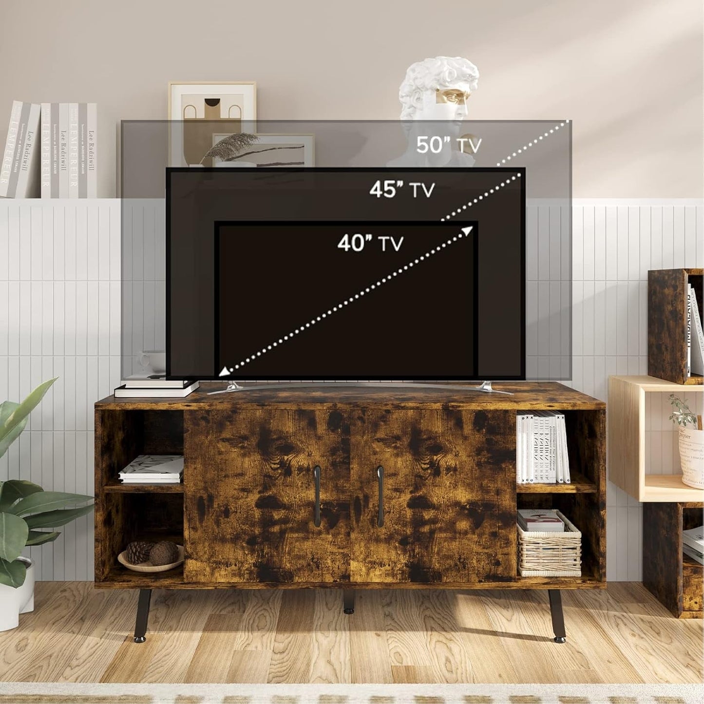 Modern Industrial TV Stand for 50 Inches TV, Classic Entertainment Center with Two Adjustable Shelves, Home Farmhouse TV Media Console Table for Living Room Bedroom, Brown-1