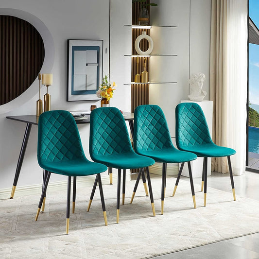 5-Piece Modern Dining Table Set with Dark Green Velvet Chairs-0