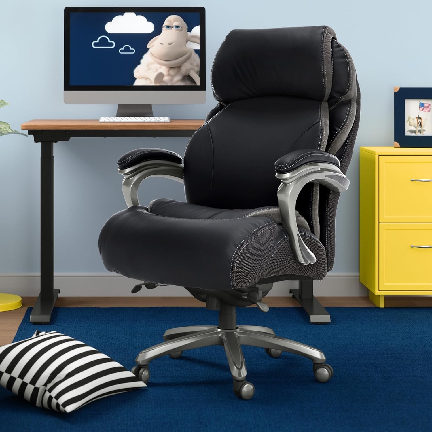 Jackson Big and Tall Executive Office Chair with AIR Technology and Smart Layers Premium Elite Foam, Supports up to 350 Pounds, Bonded Leather, Black-1