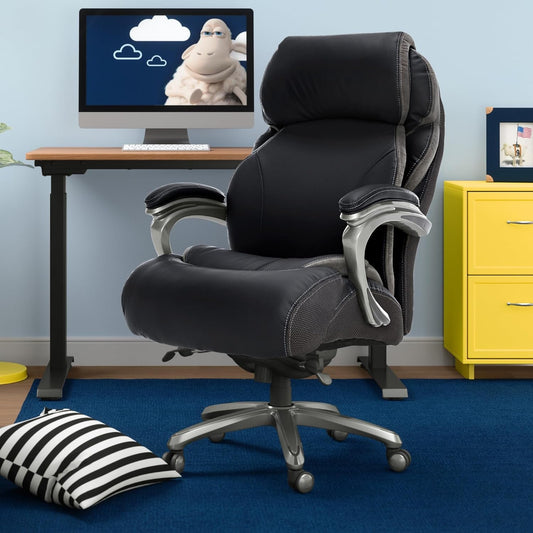 Jackson Big and Tall Executive Office Chair with AIR Technology and Smart Layers Premium Elite Foam, Supports up to 350 Pounds, Bonded Leather, Black-1