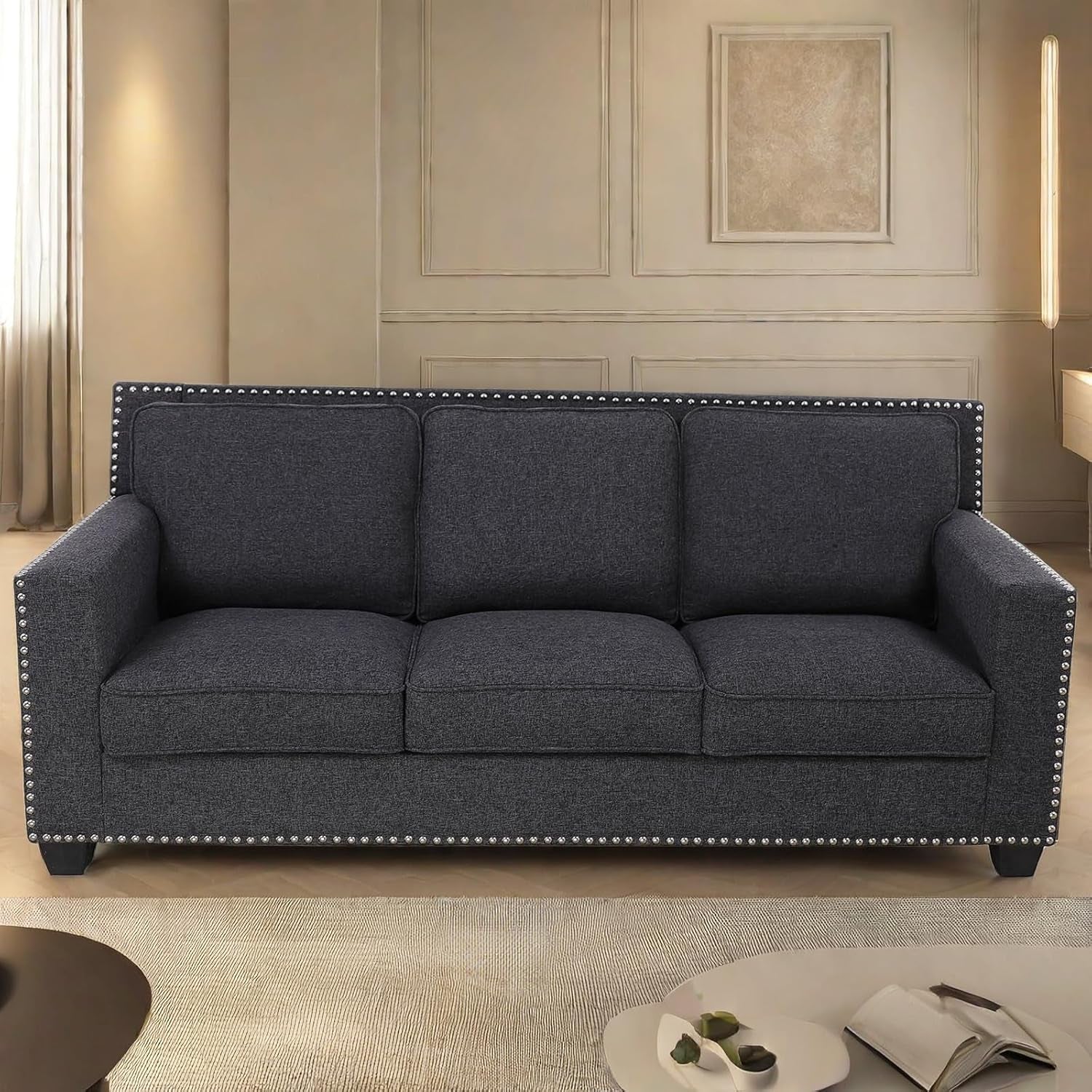 Comfy Sofa Couch, Modern 3 Seater Couche for Living Room, Button Tufted Upholstered Furniture, Solid and Easy to Install Small Couch for Bedroom, Apartment-0
