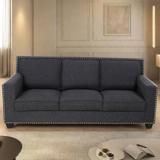 Comfy Sofa Couch, Modern 3 Seater Couche for Living Room, Button Tufted Upholstered Furniture, Solid and Easy to Install Small Couch for Bedroom, Apartment-0