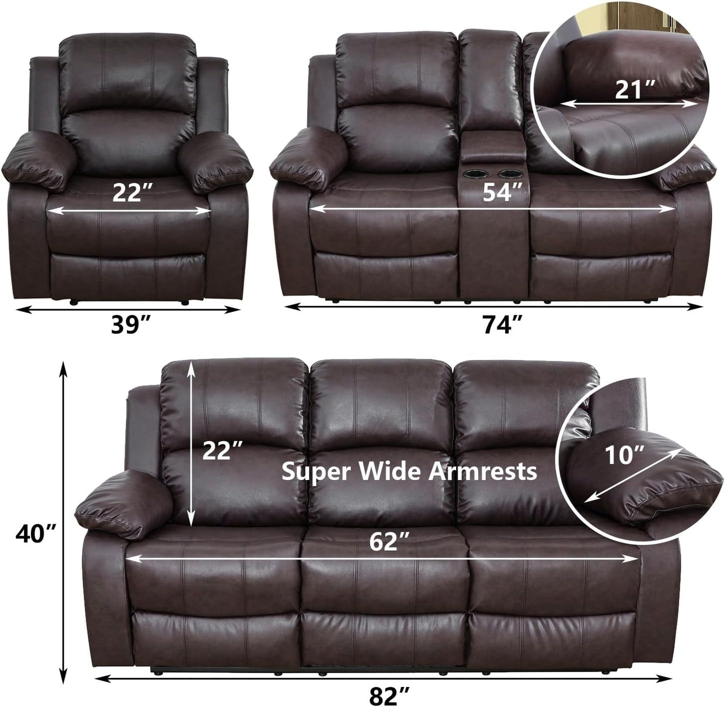 Brown Faux Leather Reclining Living Room Set-1