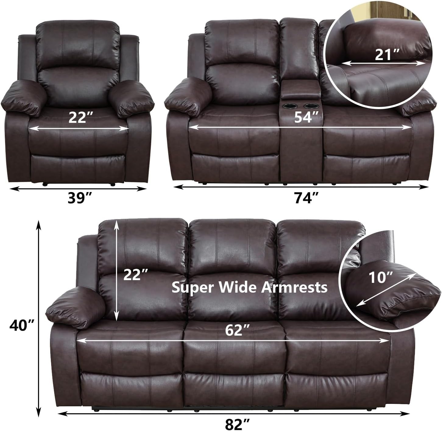 Brown Faux Leather Reclining Living Room Set-1
