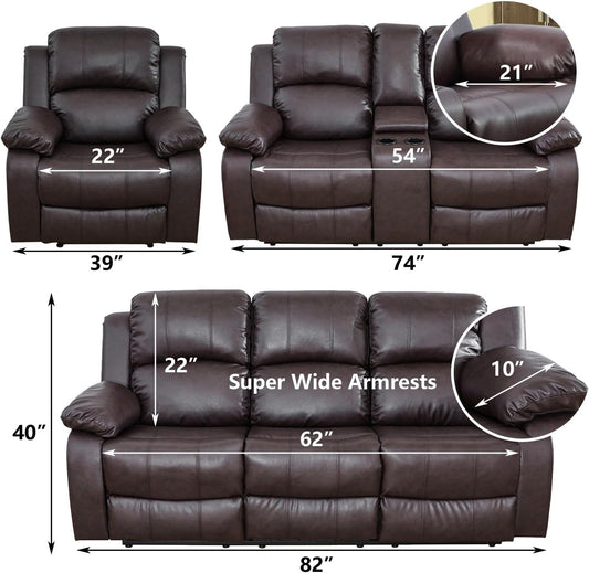 Brown Faux Leather Reclining Living Room Set-1
