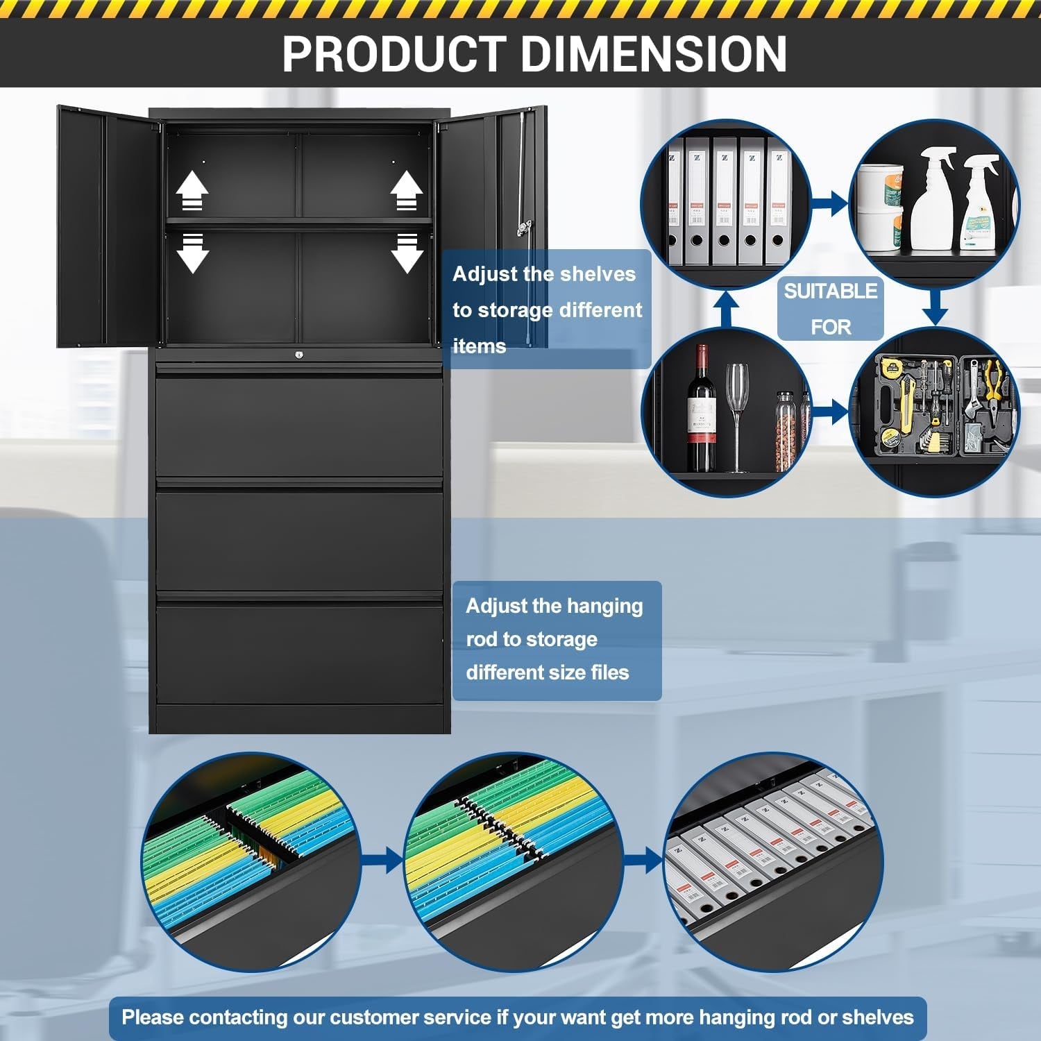 3 Drawers Lateral File Cabinet with Lockable Drawer and Door- Large Steel Filing Cabinet for Home Office Hanging Files Letter/Legal/F4/A4 Size-4