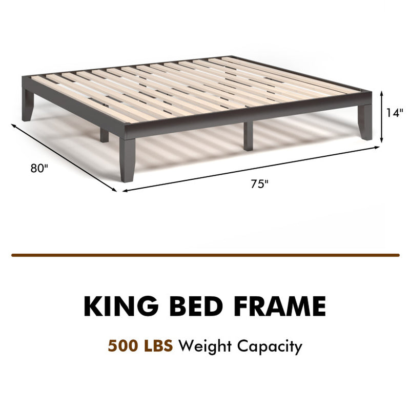 14 Inch King Size Rubber Wood Platform Bed Frame with Wood Slat Support-4