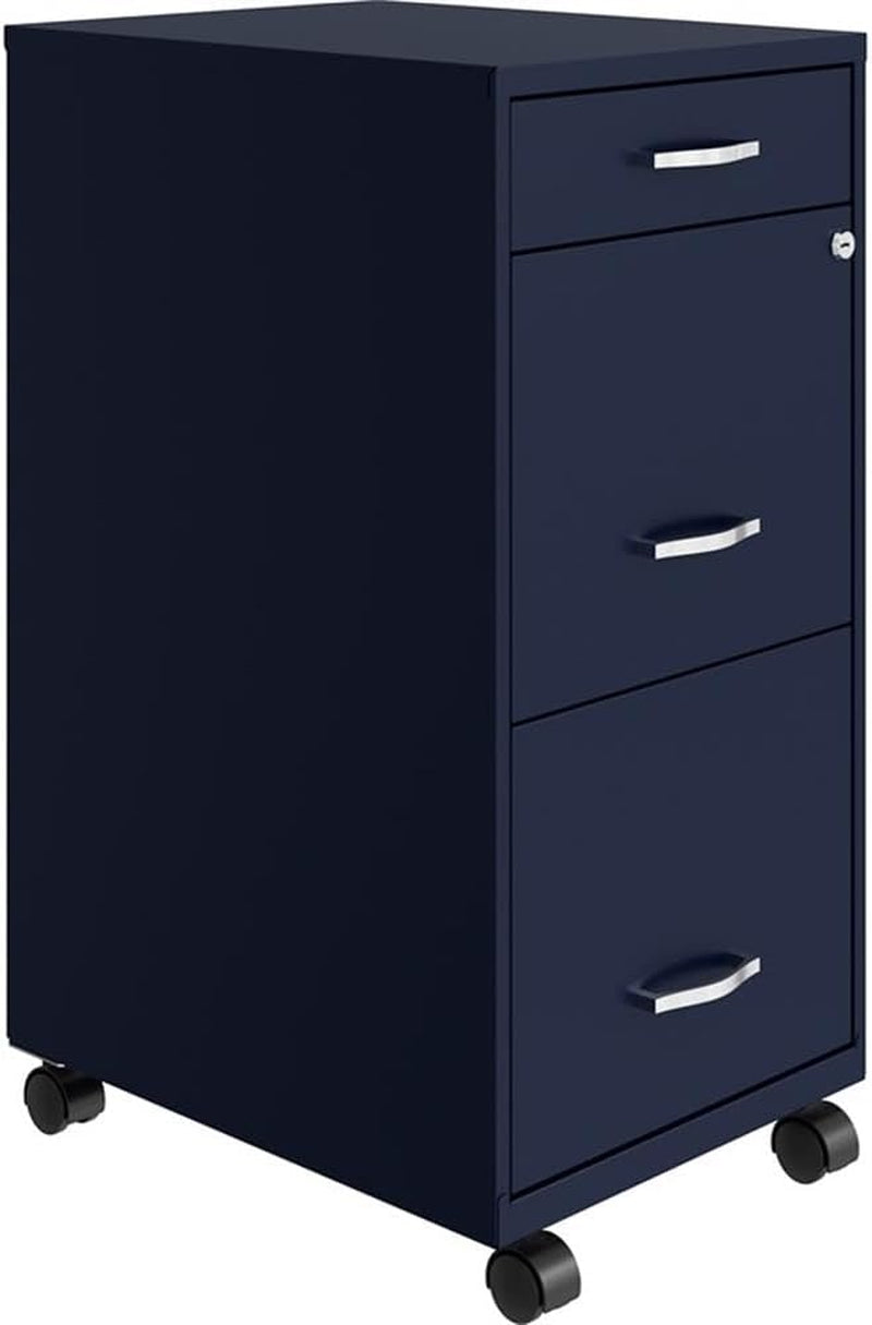 18" Deep 3 Drawer Mobile Metal File Cabinet in Navy-0