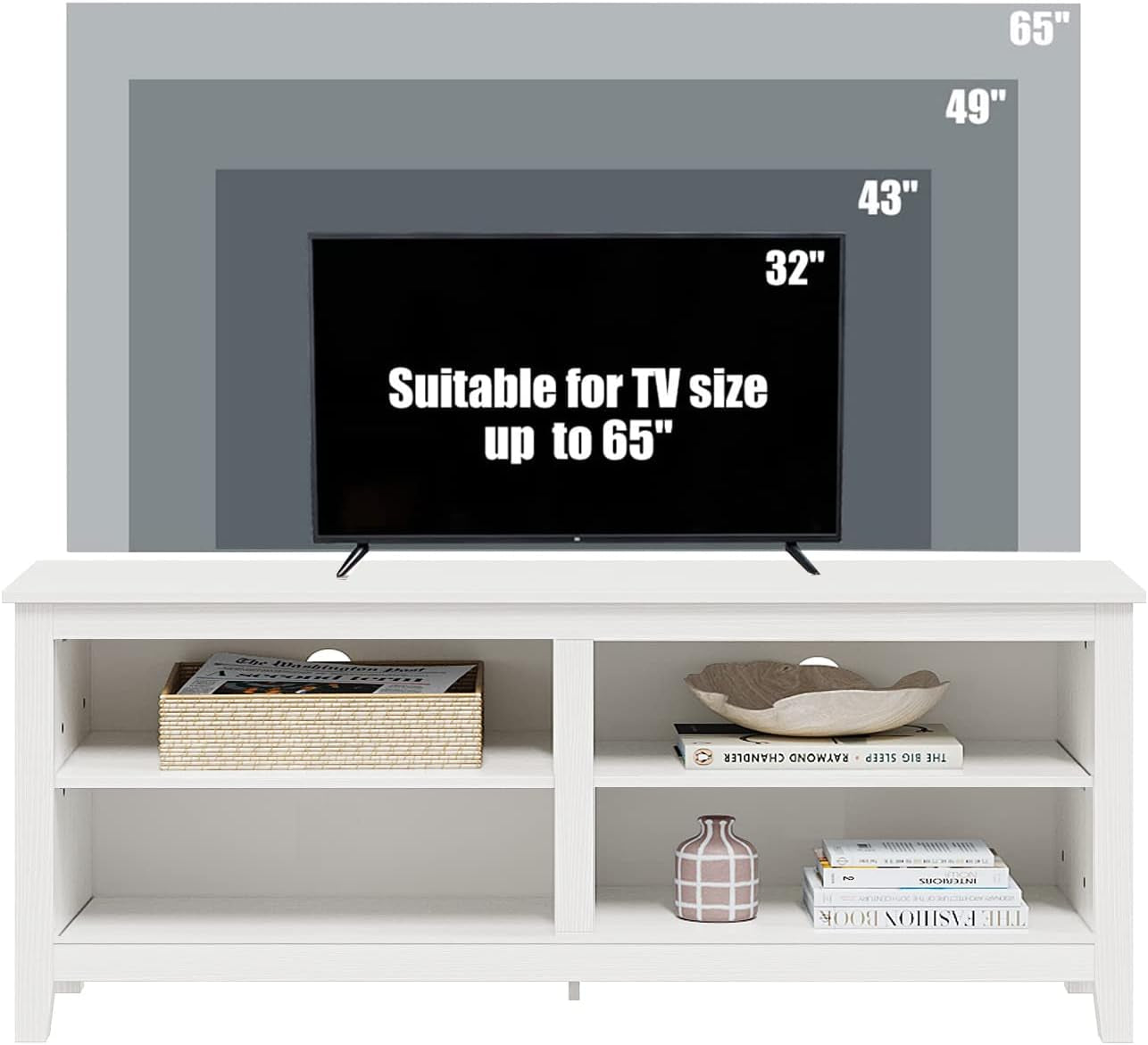 TV Stand for 65 Inch TV with Storage,Modern TV Entertainment Center for Bedroom,Tv Media Console Table with 4 Open Storage Shelve,55 Inch Wood TV Cabinet White-2