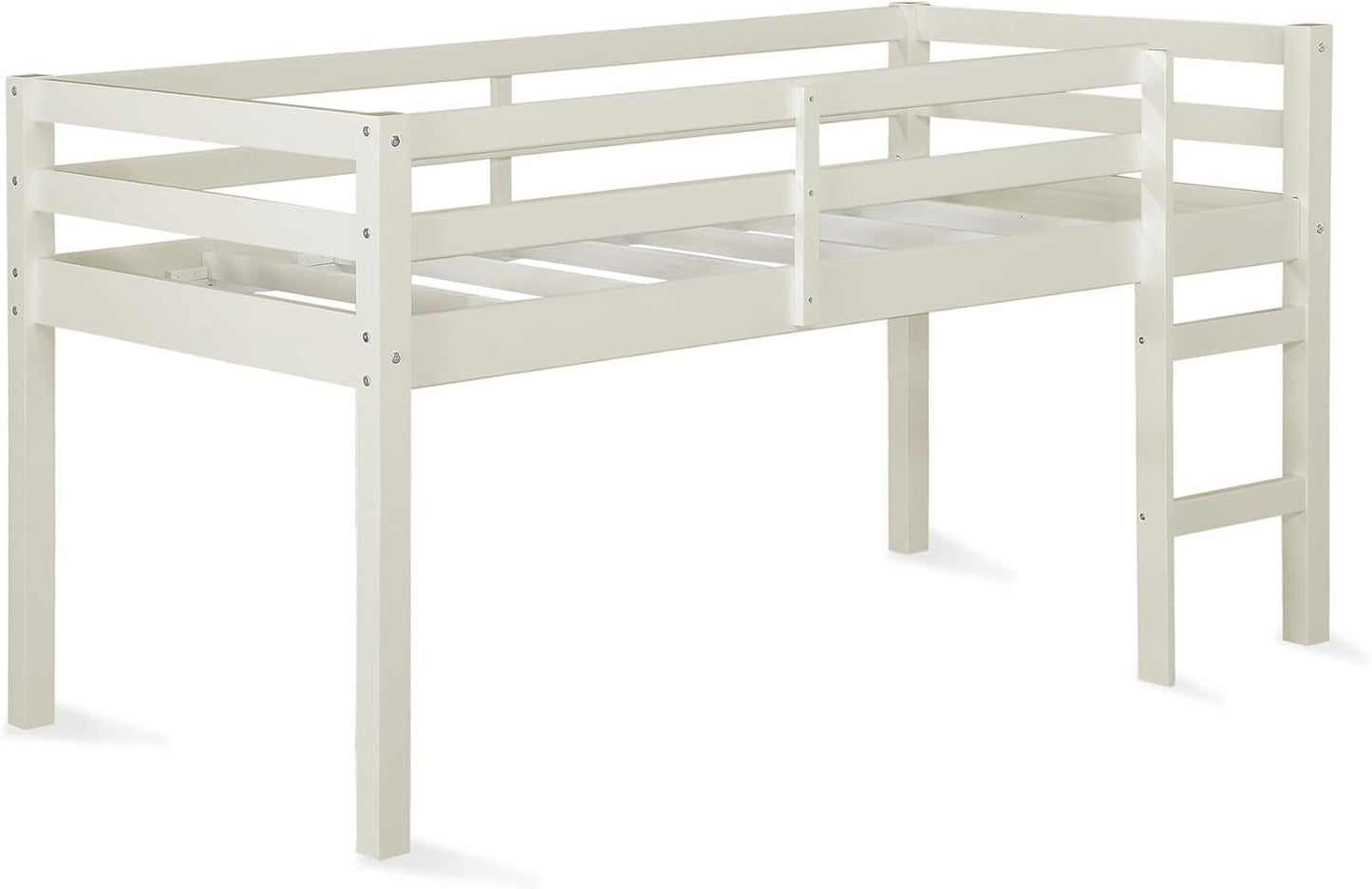 DHP Milton Twin Loft Bed, White, Traditional Small Space Junior Size, Horizontal Paneling, Sturdy Wood Construction-0