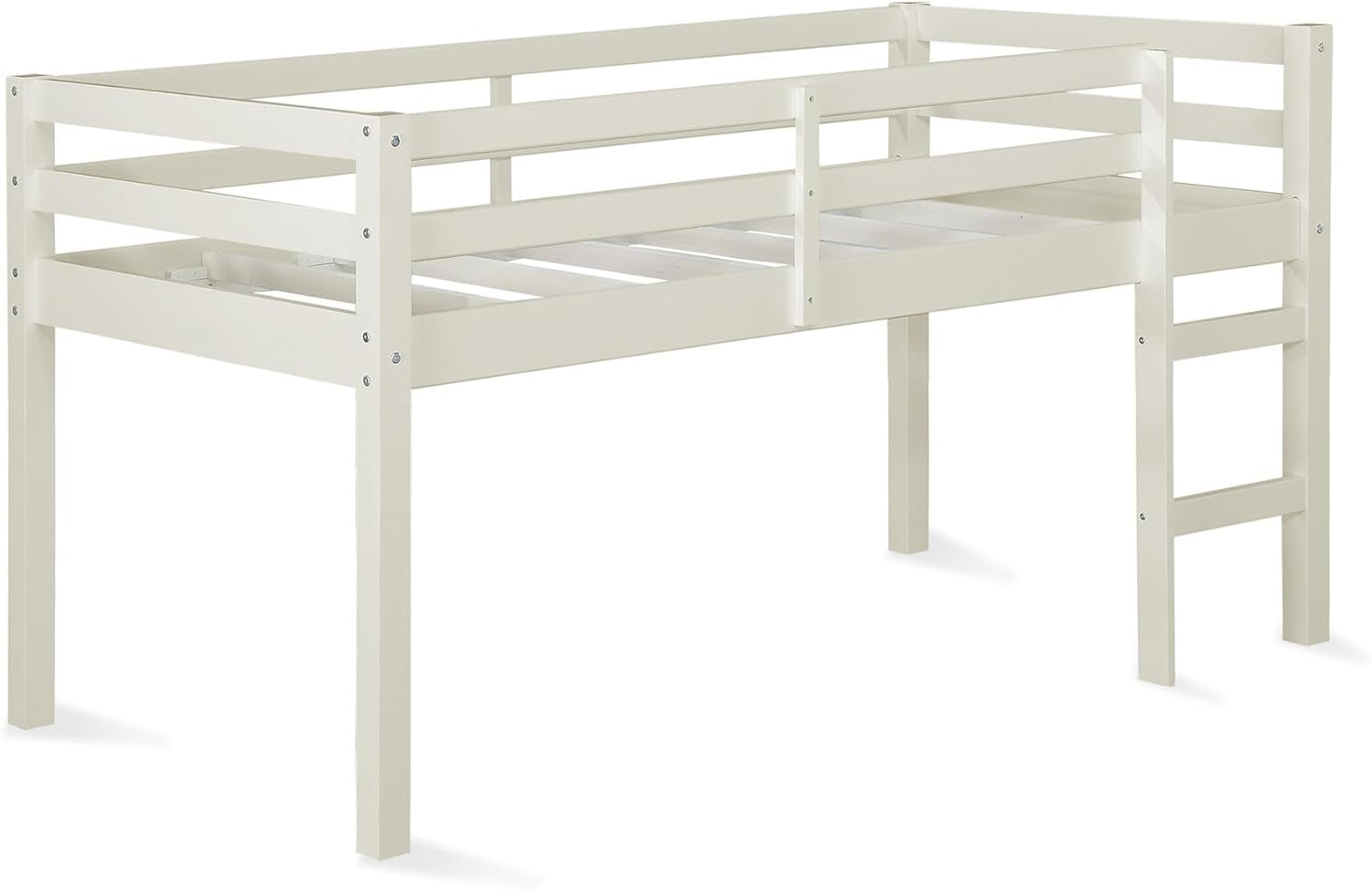 DHP Milton Twin Loft Bed, White, Traditional Small Space Junior Size, Horizontal Paneling, Sturdy Wood Construction-0