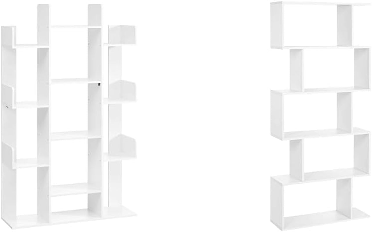 Tree-Shaped Bookcase with 13 Shelves and 5-Tier Freestanding Bookshelf, White Storage Shelving-0