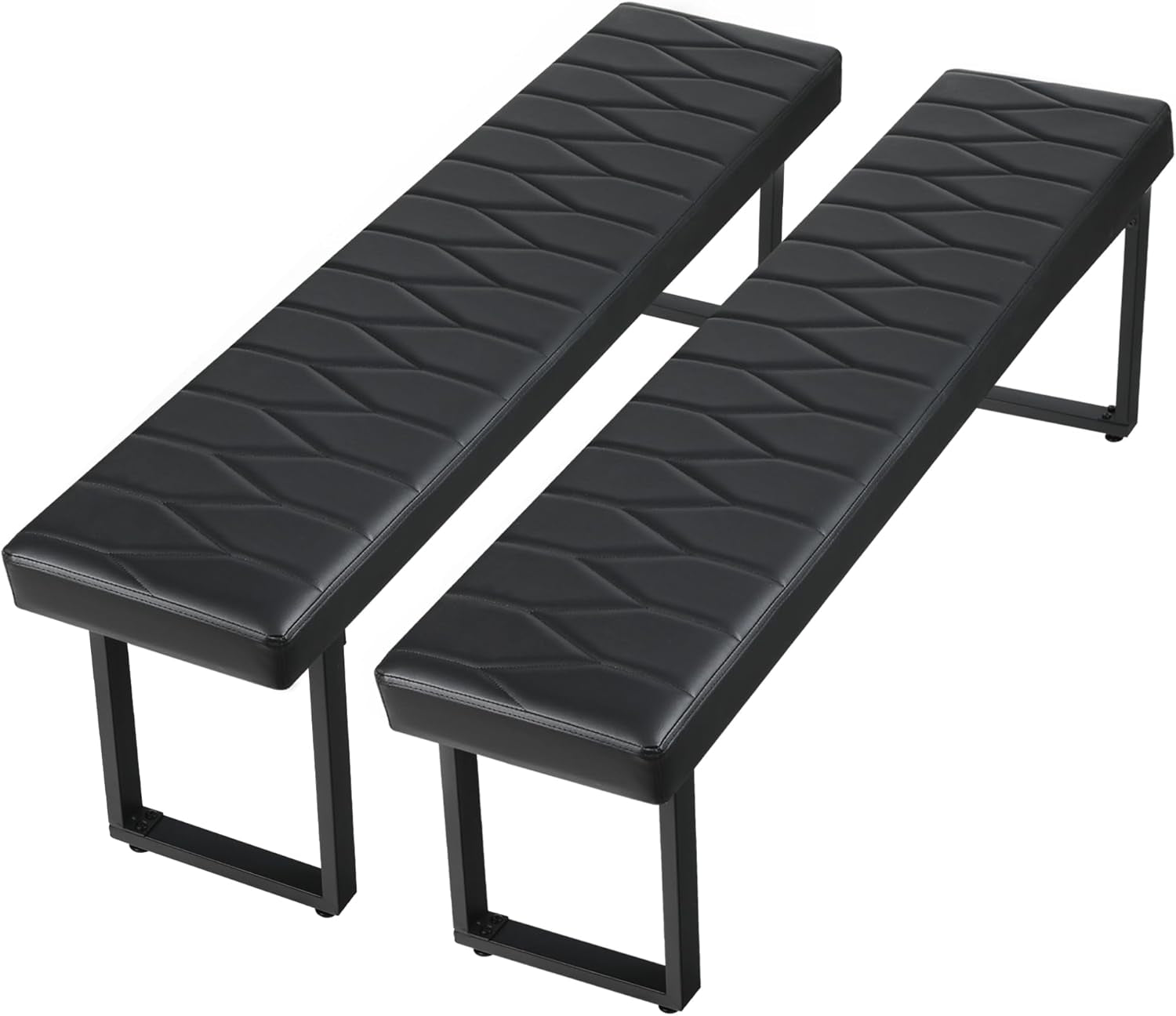 58” Padded Dining Table Bench Pair of 2 for 6-8 Person, Faux Leather Indoor Cushioned Bench, Extra Long Bench for Dining Room Table, Bedside Bench, Shoe Bench, Entryway Bench (Black, 58")-0