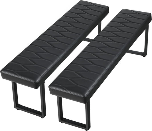58” Padded Dining Table Bench Pair of 2 for 6-8 Person, Faux Leather Indoor Cushioned Bench, Extra Long Bench for Dining Room Table, Bedside Bench, Shoe Bench, Entryway Bench (Black, 58")-0