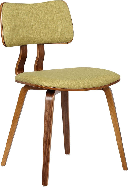 Jaguar Mid Century Modern Dining Accent Chair for Kitchen Table Desk Vanity in Green Fabric and Walnut Wood Finish-0