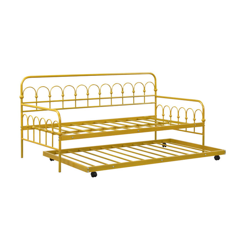 Twin Size Golden Metal Daybed with Trundle and Lockable Wheels-5