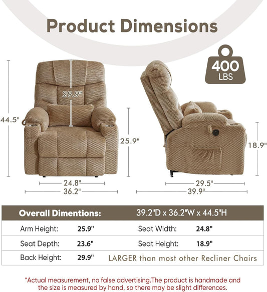 Large Dual Motor Lay Flat Power Lift Recliner Chair with Massage, Heating, Lumbar Pillow, USB & Type-C Ports, Textile Lift Chairs Recliners, Oversized Recliner for Big & Elderly People - Beige-1
