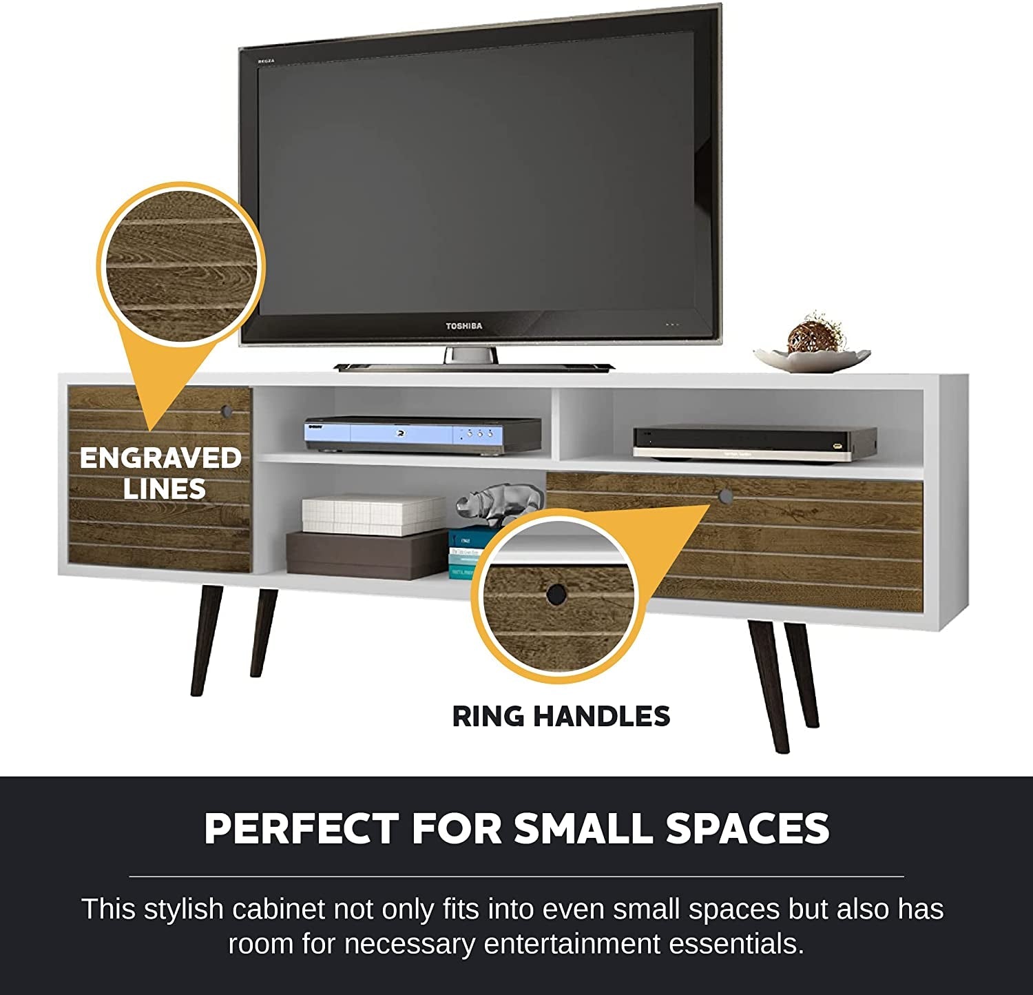 Mid-Century Modern TV Stand with Shelves and Cabinet-2