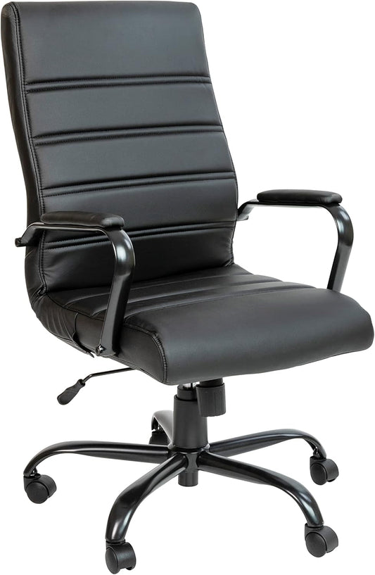 Whitney High-Back Swivel Leathersoft Desk Chair with Padded Seat and Armrests, Adjustable Height Padded Office Chair, Black-0