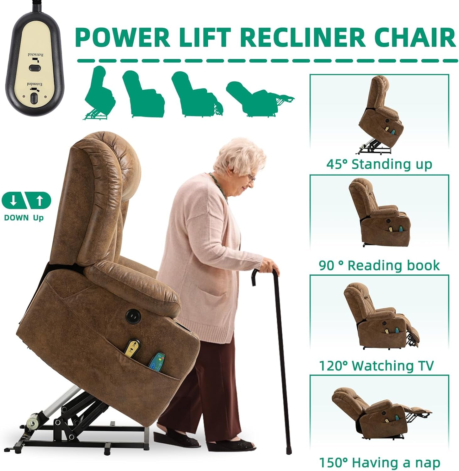 Tall Man Power Lift Recliner Massage, Heat, Extended Footrest-3