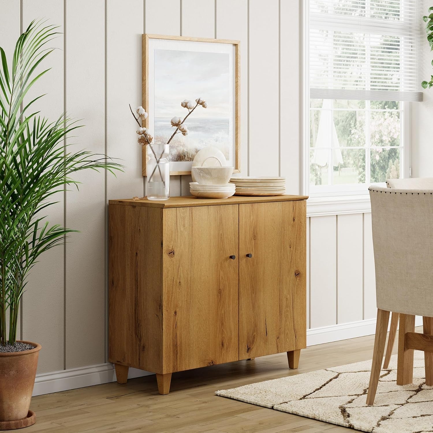 Oak Brown 35" Wide Sideboard Buffet Storage Cabinet-0