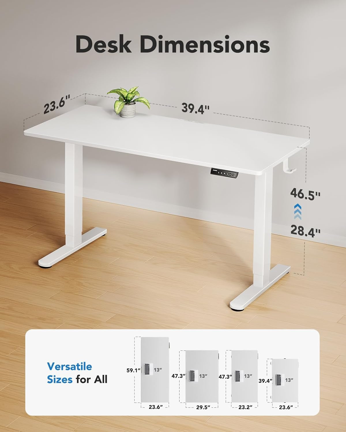 Electric Standing Desk, 48" X 24" Whole Piece Desktop, Adjustable Height Computer Desk, 4 Height Memory Settings, Sit Stand up Desk for Home Office, White-2