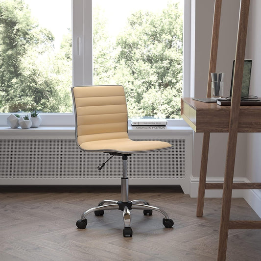 Alan Low Back Designer Armless Tan Ribbed Swivel Task Office Chair-1