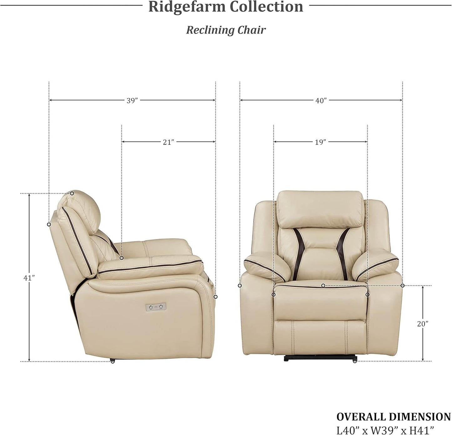 Recliner Chair, Home Theater Seating, Wall Hugger Recliners Power Recliner Chair for Living Room/Office/Apartment, Faux Leather Recliner with Pillow Top Armrests, Beige-2