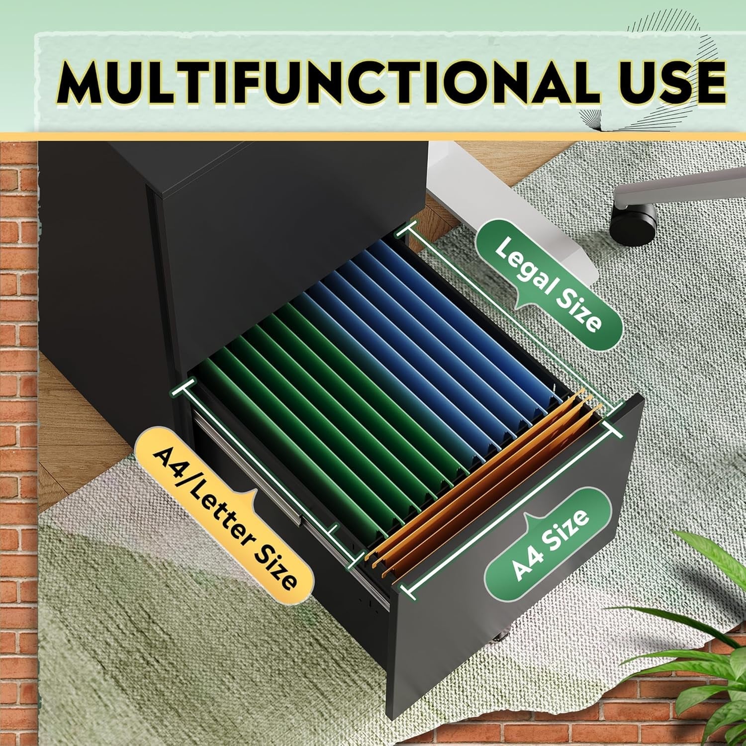 2-Drawer Rolling File Cabinet with Lock, Metal Filing Cabinet for Home Office, Fully Assembled under Desk Cabinet, Black-2