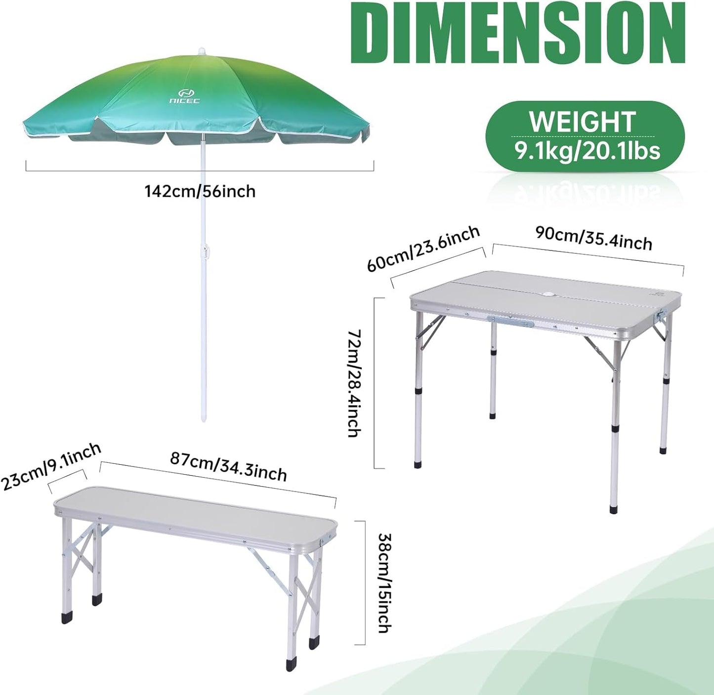 Folding Picnic Table with Umbrella Benches Mesh-2