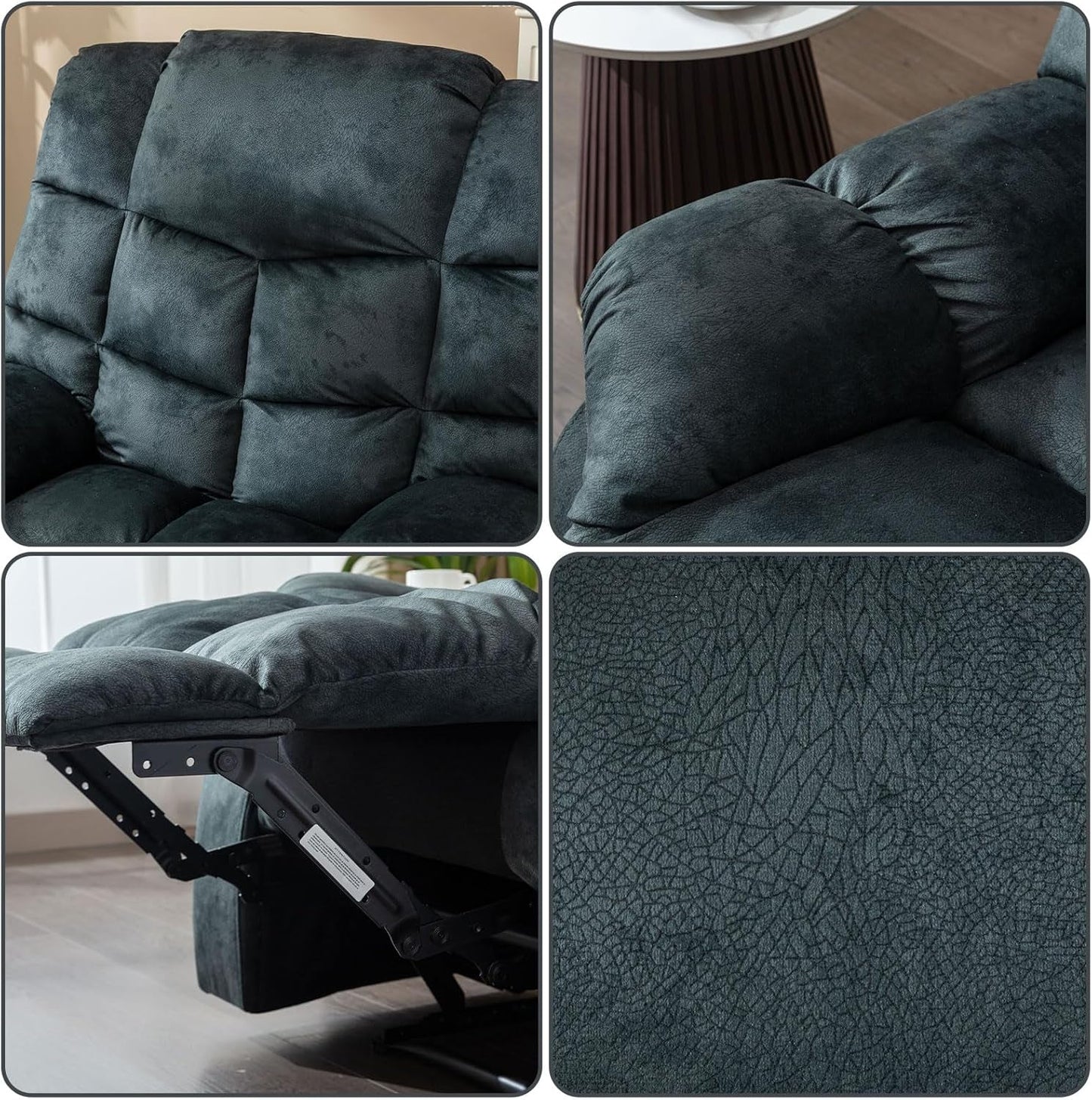 Reclining Living Room Set, One Seat Manual Recliner, Loveseat Recliner Sofa and 3PC Bonded Manual Recliner Set, Grey(Recliner+Loveseat+Sofa)-3