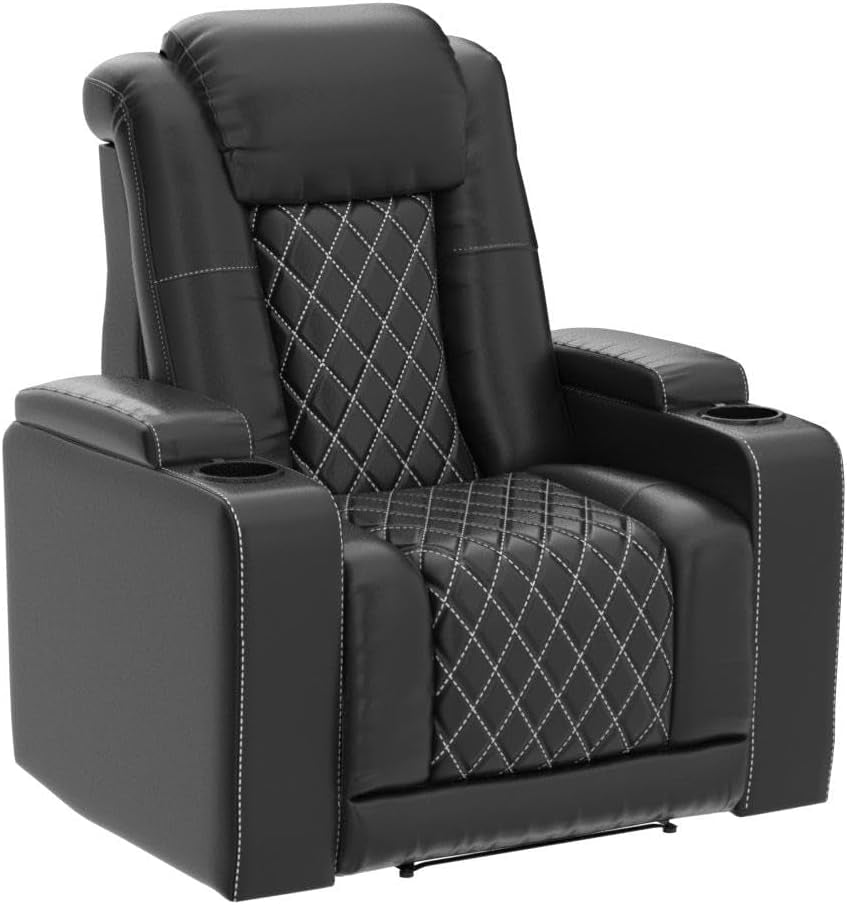 Electric Power Recliner Chair Soft Leather Reclining with USB Ports and Cup Holders, Black Home Theater Seating with Hidden Arm Storage Movie & Media Room Chairs-4