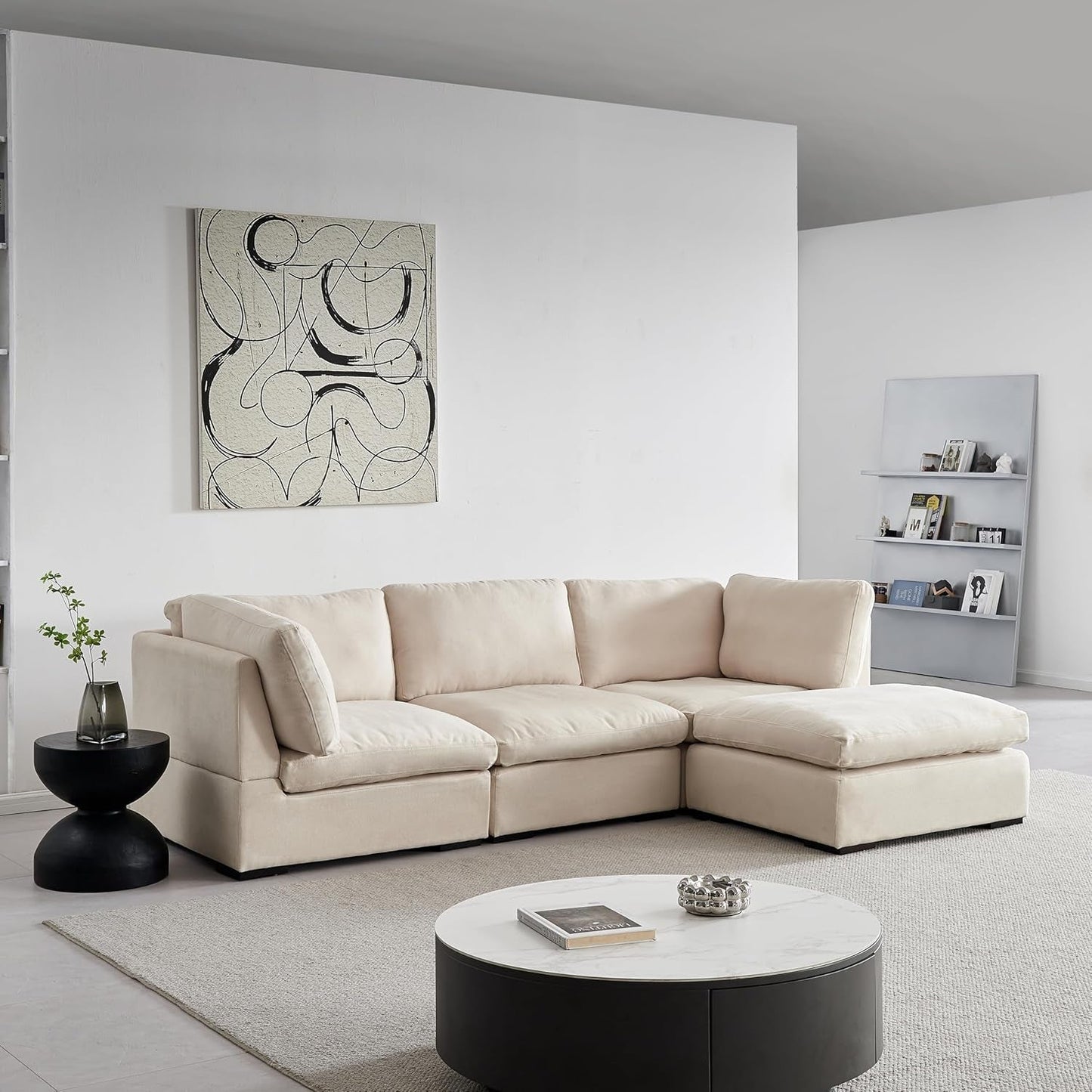 99"W L-Shaped Modular Sectional Sofa W/Reversible Chaise, Modern Free Combined TV Couch Comfortable down Feather Fill Deep Seat Corner Sofa&Couch with Movable Ottoman for Living Room Furniture Sets-3