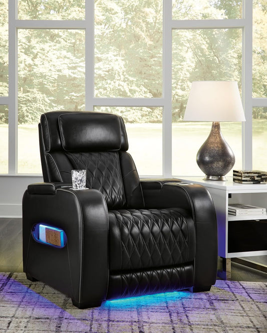 Boyington Contemporary Leather Match Power Recliner with Adjustable Headrest, Cup Holders, USB Port and Air Massage System, Black-1