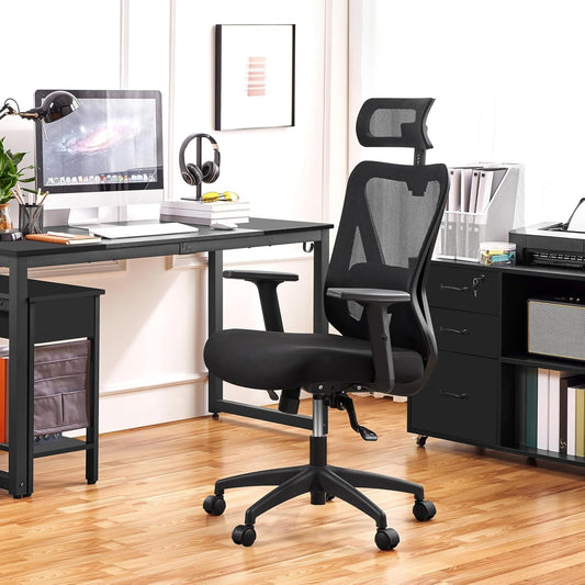 Ergonomic Office Chair Desk Chair High Back Mesh Computer Chair Study Chair with Lumbar Support Adjustable Armrest, Backrest and Headrest for Home Office Working Black-1