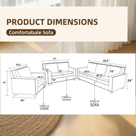 Comfy Sofa Couch, Modern 3 Seater Couche for Living Room, Button Tufted Upholstered Furniture, Solid and Easy to Install Small Couch for Bedroom, Apartment-1