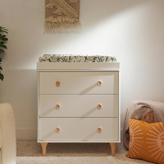 Lolly 3-Drawer Changer Dresser with Removable Changing Tray in White and Natural, Greenguard Gold Certified-1