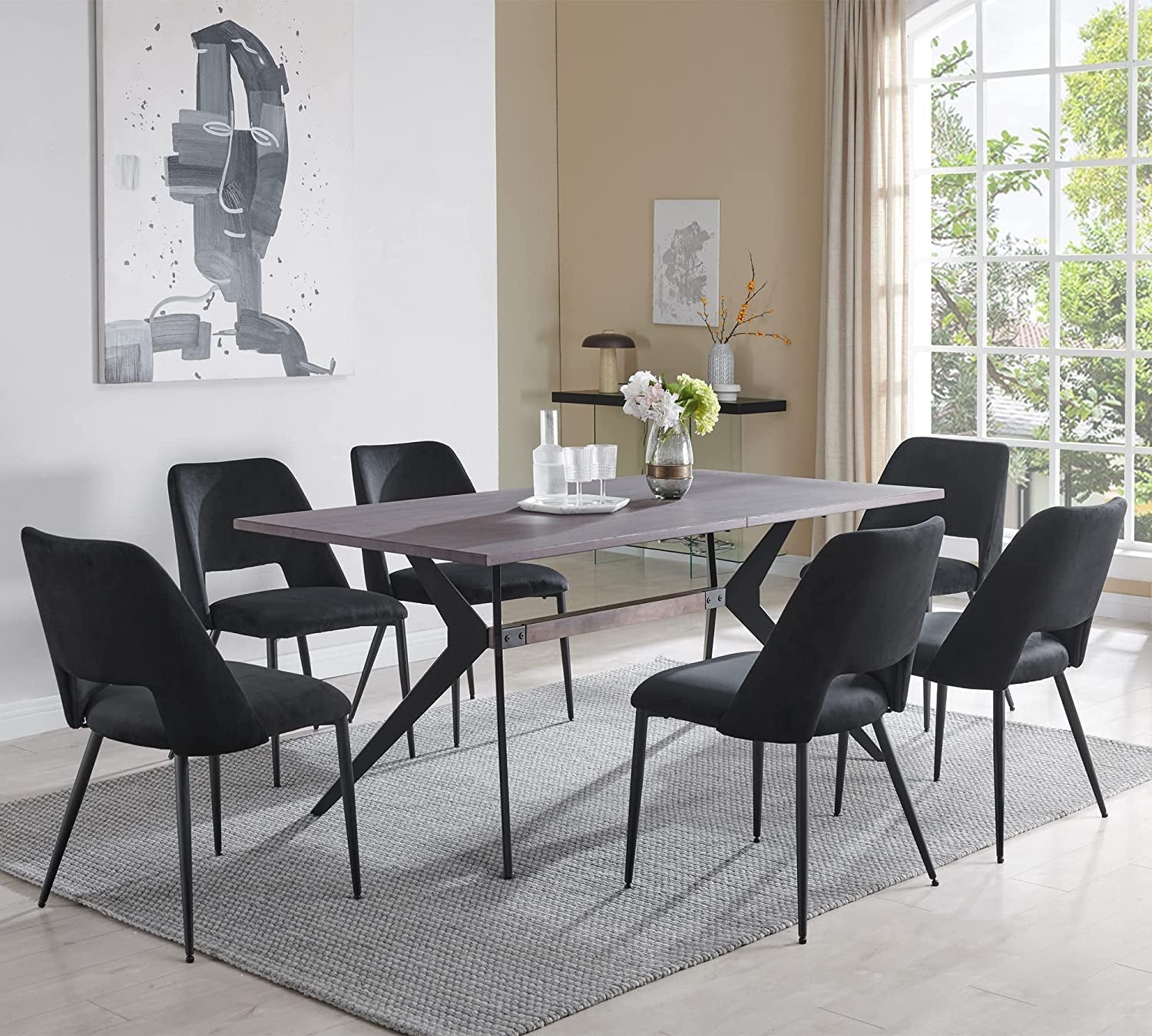 Set of 6 Black Velvet Dining Chairs-1