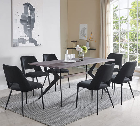 Set of 6 Black Velvet Dining Chairs-1